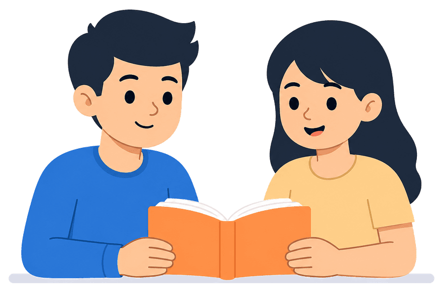 Two students reading a book together